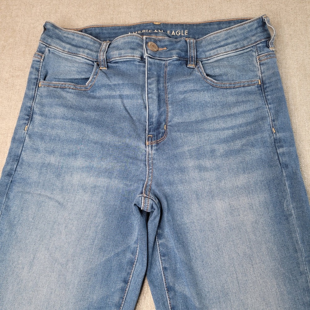 American Eagle Hi-Rise Jegging Next Level Stretch Medium Wash Blue Jeans 12 Long - Picture 6 of 10